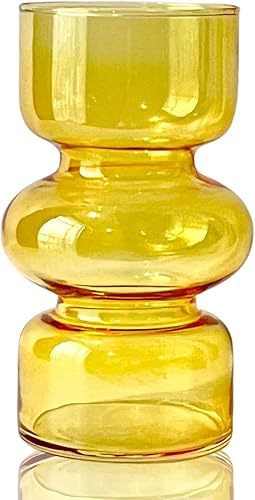 BLOFLO - Jarrón hidropónico de vidrio transparente naranja, jarrón de vidrio de colores de 7 pulgadas para flor, jarrón floral de vidrio de tres