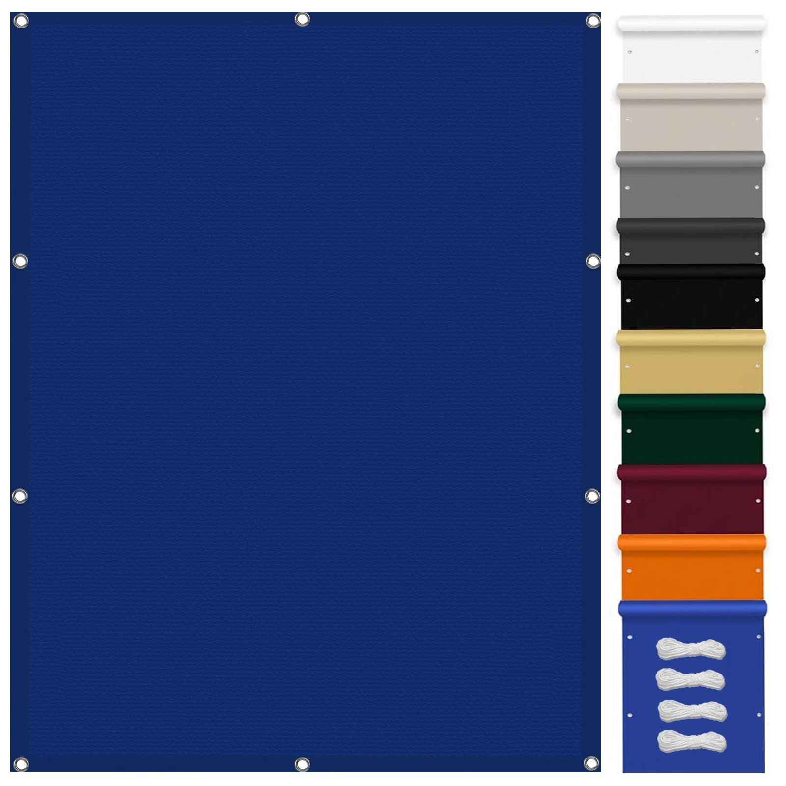 Toile ombrage rectangulaire 2x6.5m en tissu PES bleu foncé avec oeillets de fixation durables