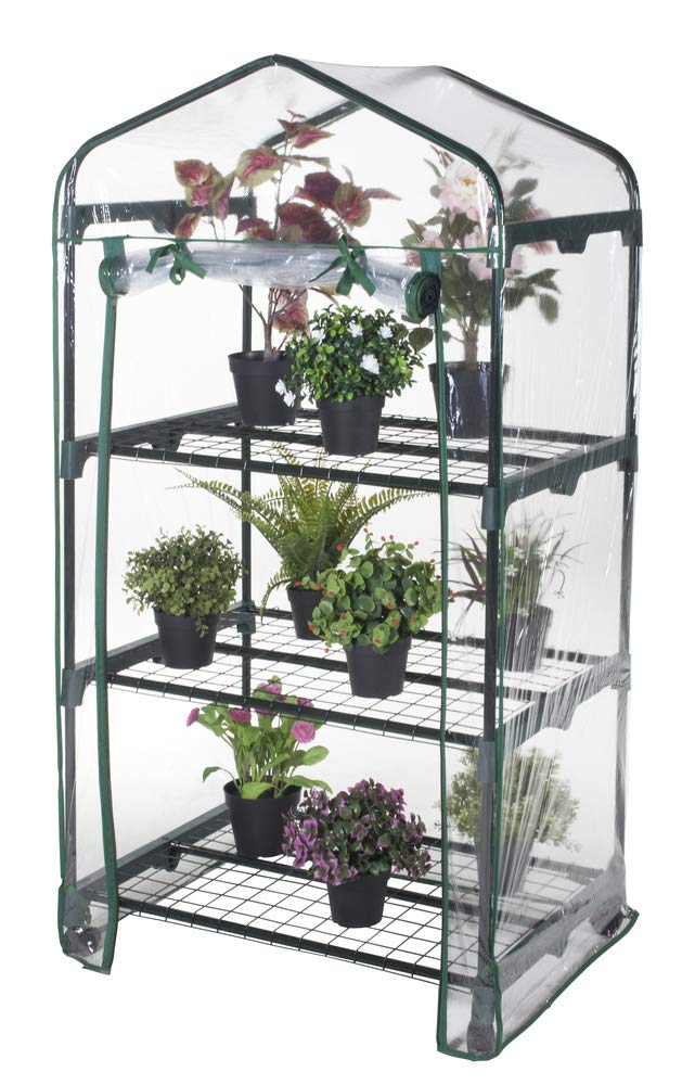 VERDELOOK | Serra Rettangolare con Ruote a 3 Ripiani con Apertura a Cerniera, 69x49x128 cm, con Telo Trasparente in PVC, Serra da Giardino e Balcone, per Protezione Piante, per Giardinaggio