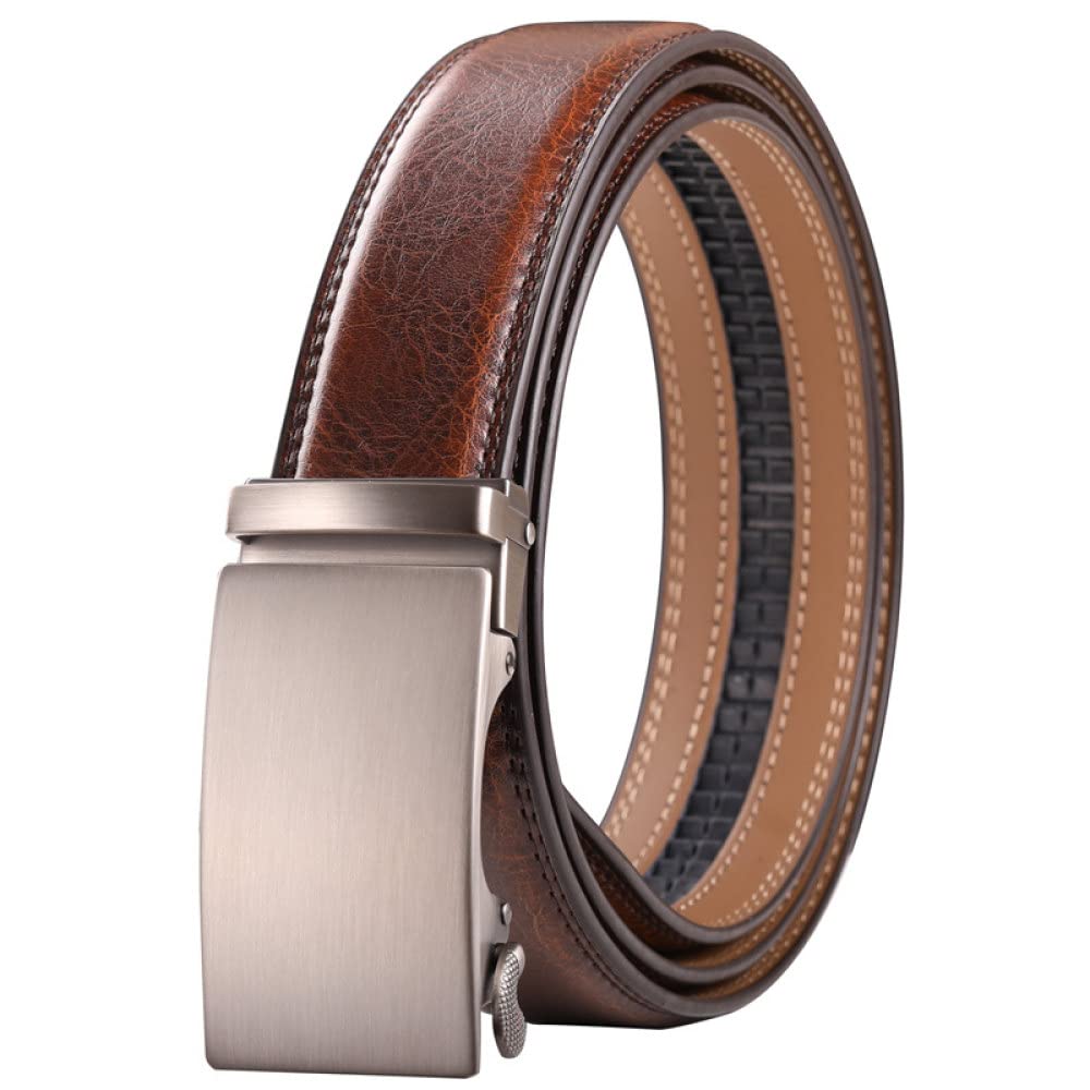 FOOOZ Brown Leather Belt Men Automatic Buckle Mens Belt For Jeans Vintage Style Mens Belts Luxury