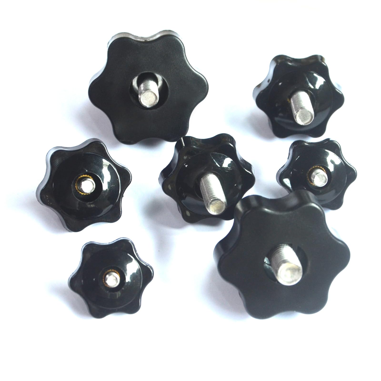 Dado con impugnatura a stella M6, 10 viti zigrinate, diametro esterno 32 mm, nero, a forma di stella, filettatura interna in ottone per macchine e impianti, mobili, macchine utensili