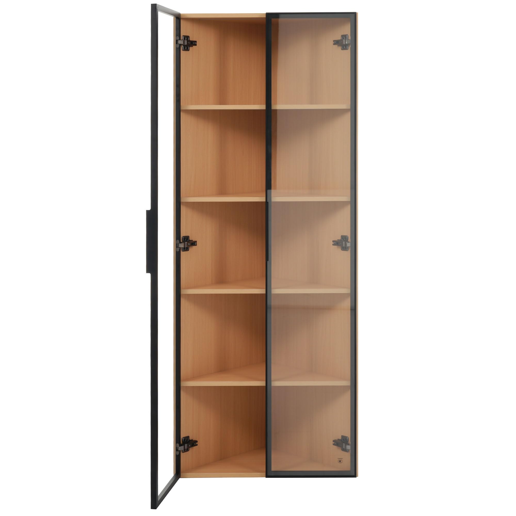 Vitrine de cristal LED 62 x 35 x 160 cm – Roble con luz integrada, libre de polvo, fabricada en cristal templado, vitrina de esquina, elegante vitrina de cristal – Vitrina para libros