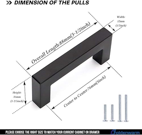 Miniatura 2 de Goldenwarm - Paquete de 5 manijas modernas de acero inoxidable, color negro, 12 pulgadas, para armarios de cocina y baño
