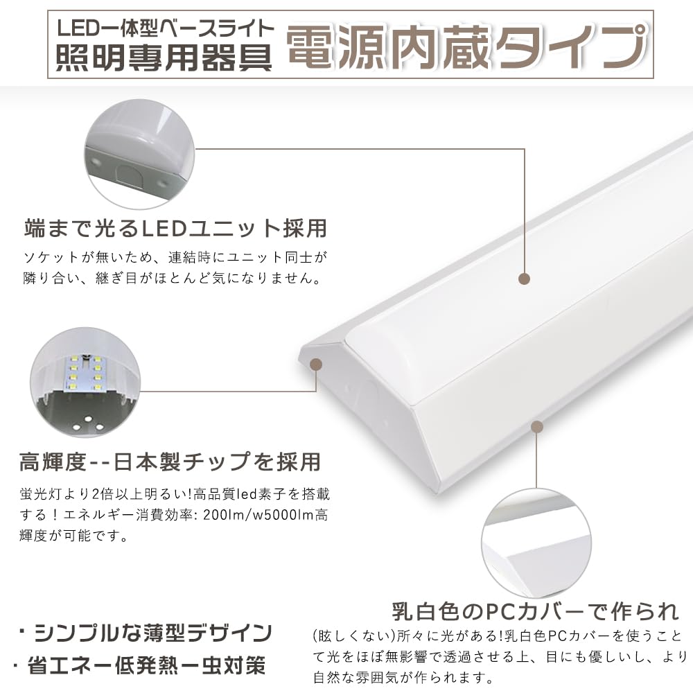 LEDベースライト 20W型 2灯相当 電球色 高輝度5000lm 逆富士型 LED蛍光灯 器具一体型 20W 一体型照明 天井直付型 直管蛍光灯 薄型 逆富士型蛍光灯 LEDベースライト LED照明器具 LED蛍光灯 長さ632mm ベースライト シーリングライト キッチンベースライト