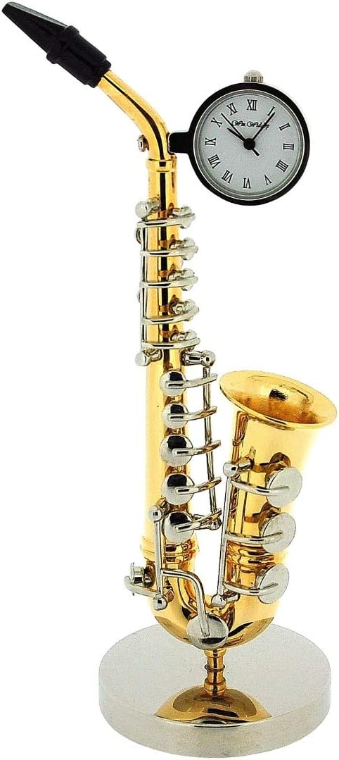 W M WIDDOP Miniature Saxophone Two Tone Ornament Novelty Collectors Clock 9687