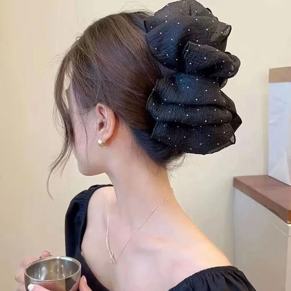 Bow Bubble Clips, Large Chiffon Silk Hair Jaw Clip, Double Sided Mesh Bubble Bow Hair Clips Claw for Women Girls, Jaw Clips Hair Styling Accessories
