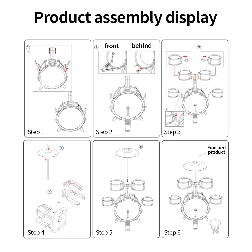 Set di batteria Batteria Jazz Drum Kit con Sgabello 7 Batterie Strumenti a Percussione Musicali per Principianti PVC ispessito Pelle di tamburo Facile installazione