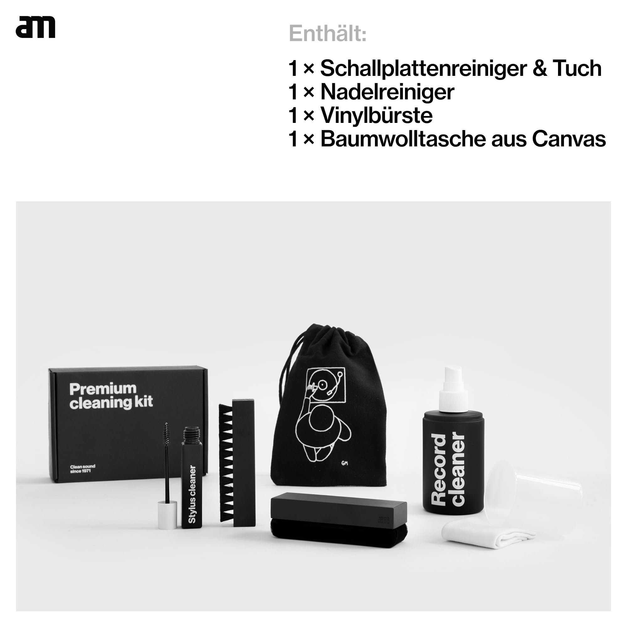 am Premium Vinyl Reinigungsset 4-in-1 – Record Cleaner 200 ml, Stylus Cleaner & Bürsten für Schallplattenpflege