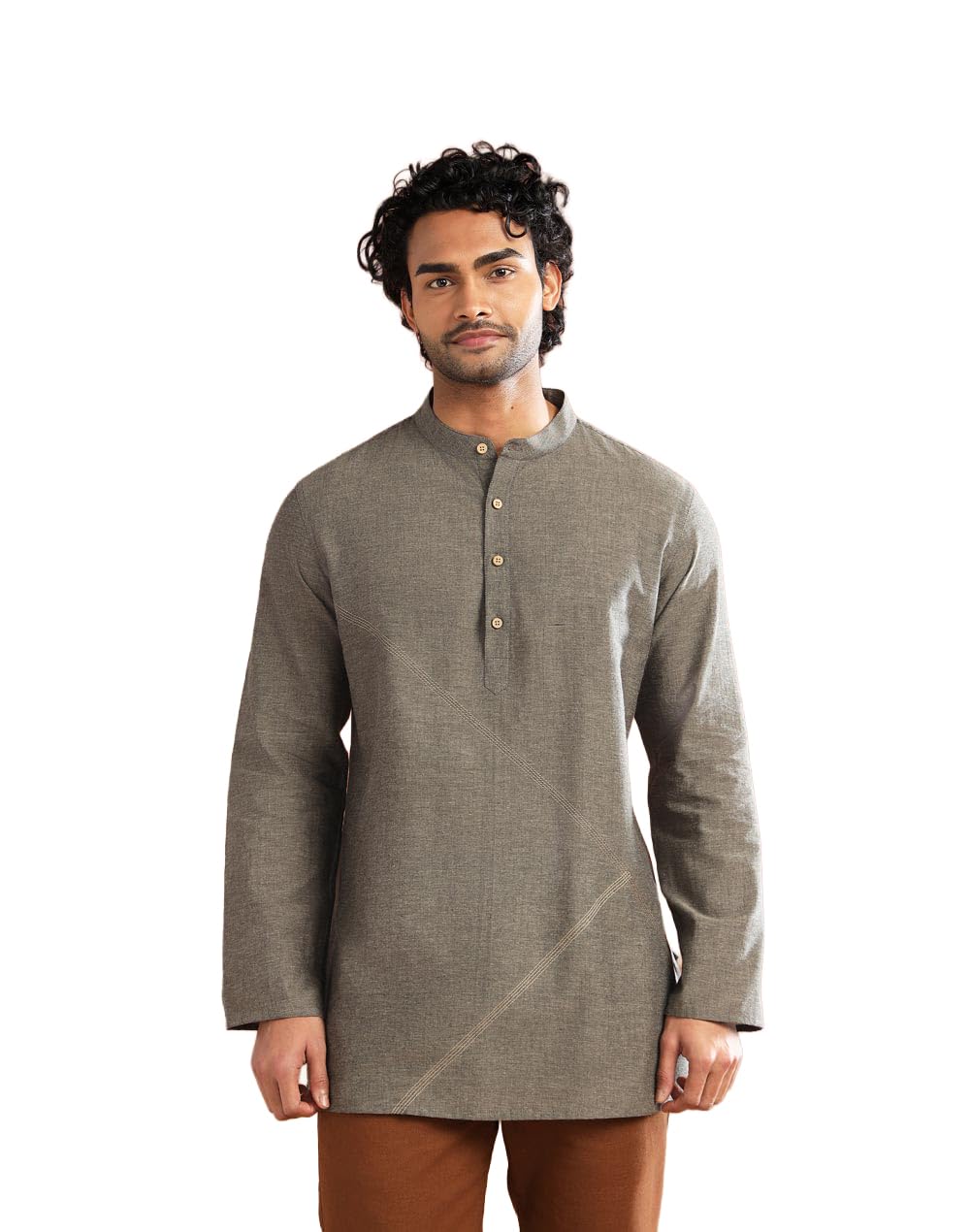 Men Grey Solid Mandarin Collar Kurta-image-40