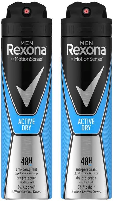 Rexona Men Antiperspirant Deodorant Active Dry, 150 ml (Pack of 2)