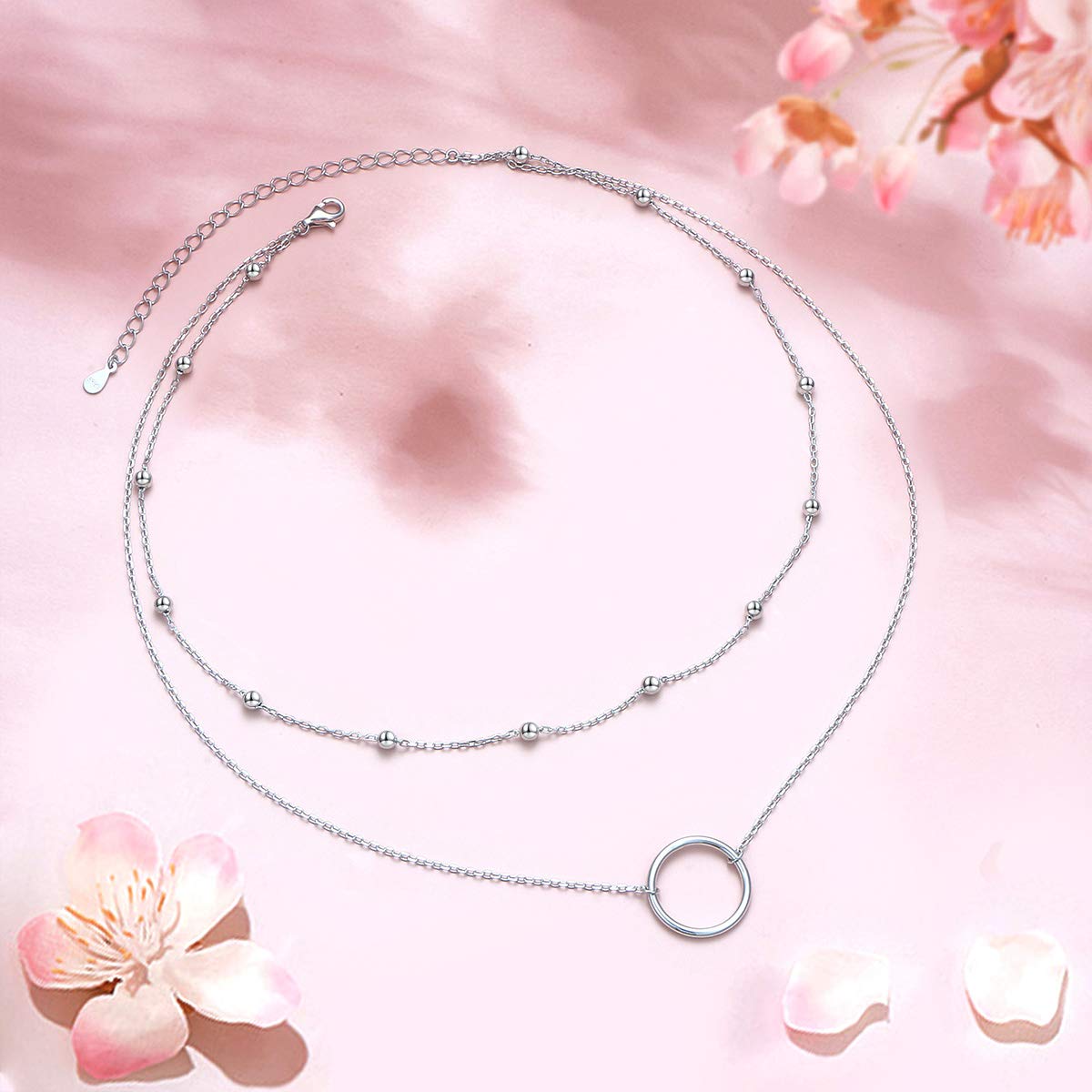 Kette Silber Halskette Damen Silber 925 Layering Halskette Mehrschichtige Halsketten Herz/Kreis Choker für frauen Modeschmuck Kette Set Boho Schmuck Geschenk