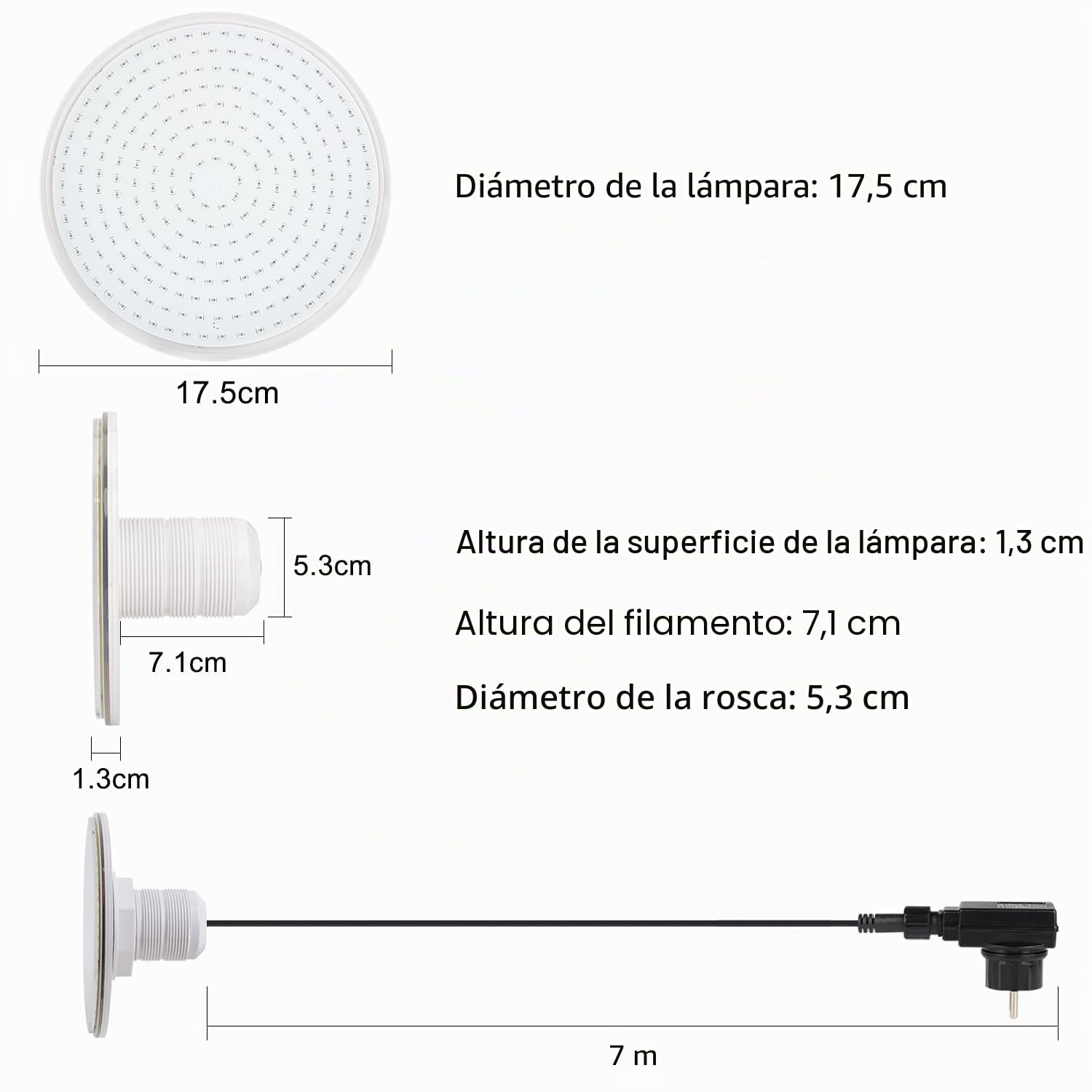 Iluminación LED para piscina sumergible para piscina desmontable, iluminación RGB de 24W con atenuación, iluminación de piscina con mando a distancia, foco LED sumergible de 12V con cable de 7m