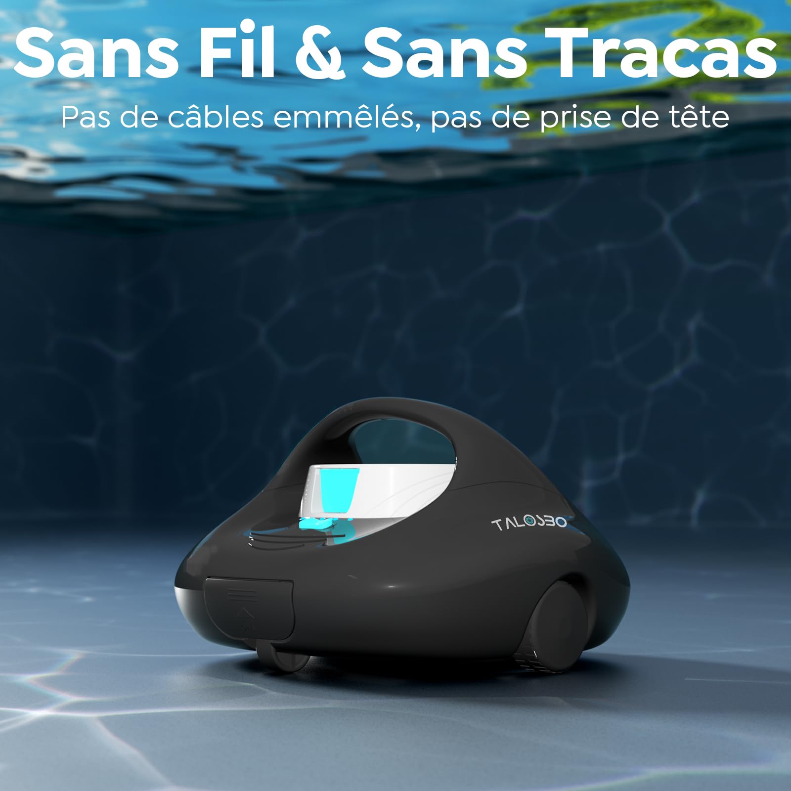 Pleco Se Aspirateur Piscine Hors Sol, 130 Min de Nettoyage Puissant, Charge Rapide en 2,5h, Moteurs à Double Entraînement, Idéal pour Robot Piscine Plat Jusqu'à 85 m²