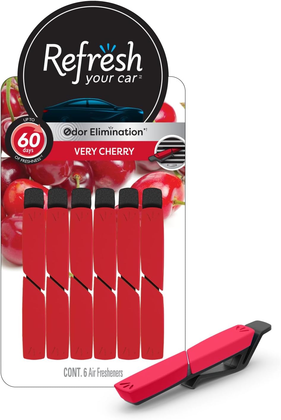Refresh Your Car Air Freshener Vent Sticks, Very Cherry Scent, 6 Pack, Convenient Car Vent Sticks