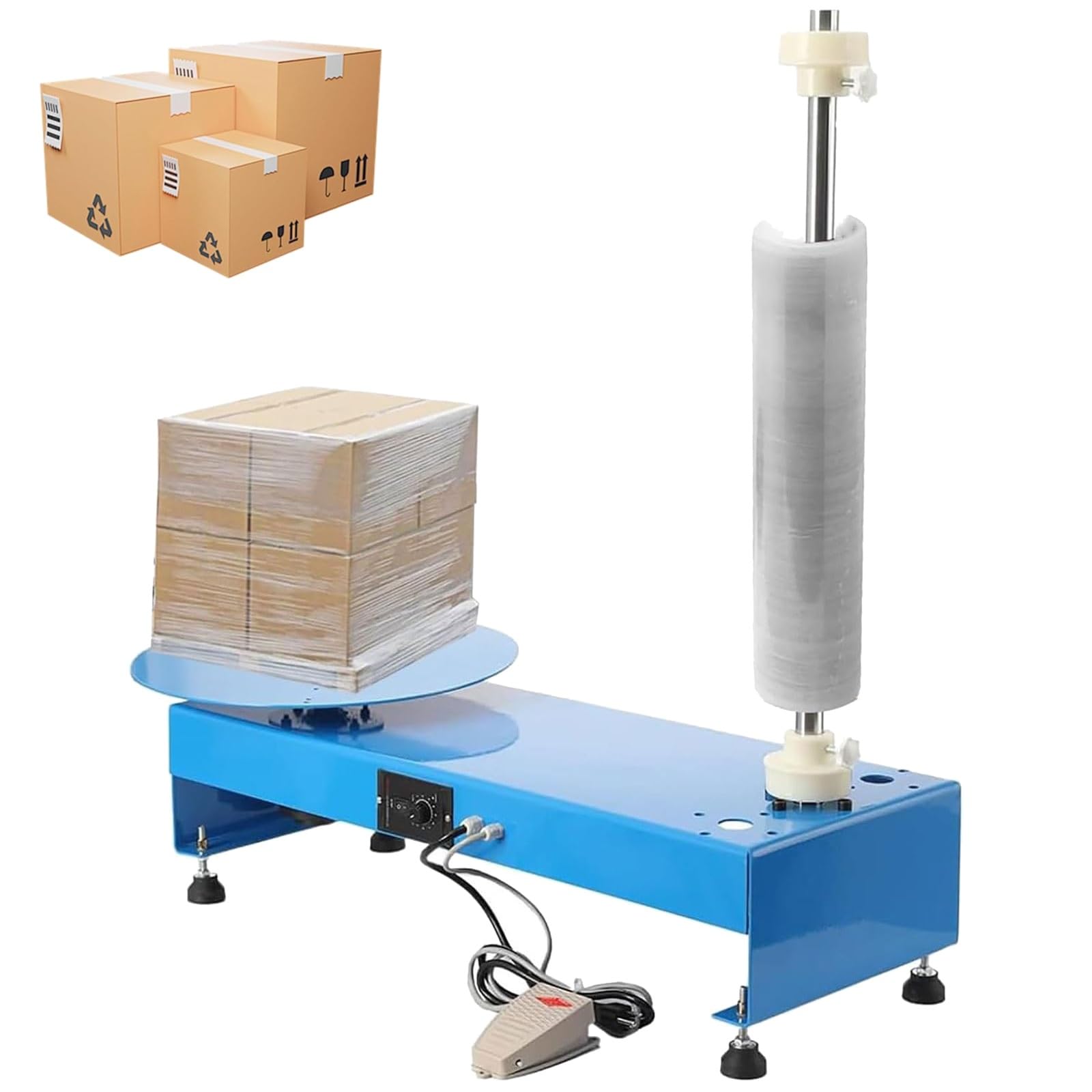 YXYLJOZ Semi Auto Stretch Film Dispenser, Electric Wrapping Machine with 30-40cm Turntable, Adjustable Speed 0-30RPM, for Warehouse & Factory Use (40cm)
