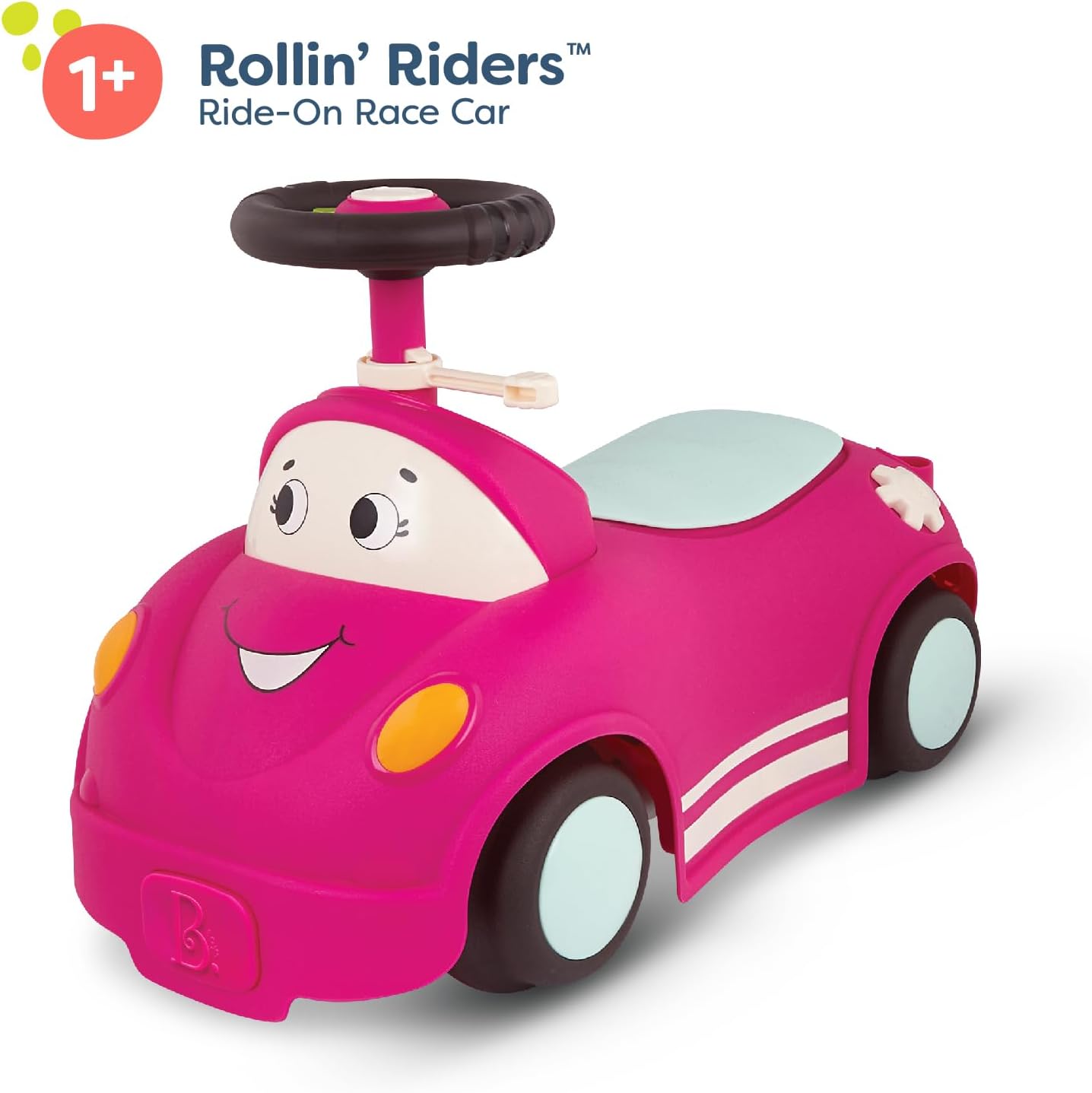 B. toys – Push CarToy – Ride – On Race Car – Walker Toy – Handle & Storage Space – Lights, Songs & Sounds – 1 Year + – Rollin' Riders