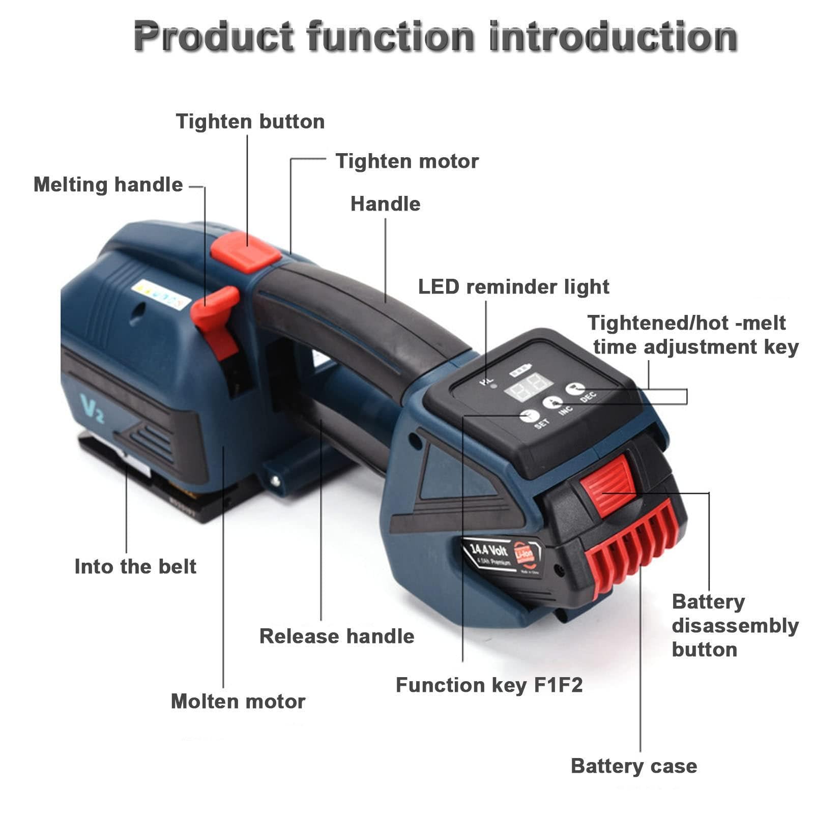Cercleuse électrique, outil de cerclage automatique portatif, cercleuse thermofusible avec batterie 4000mha, outil de cerclage portable avec écran LCD, for sangles PP/PET de 1/2 à 5/8 pouces de large