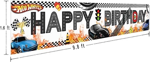 Miniatura 2 de Cartel grande de carreras con temática de feliz cumpleaños para patio, suministros de fiesta de cumpleaños, decoración de Hot Wheels a cuadros,