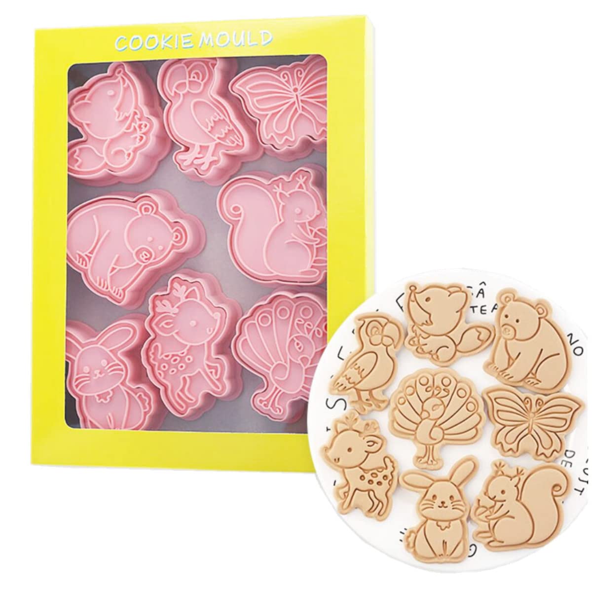 MayeBridge 8 Pieces Cute Animals Cookie Cutters Plastic Animal Cookie Stamps Butterfly Cookie Mould Press Rabbit Cookie Mould Set Baking Kitchen Tools (Forest Animal 1227)