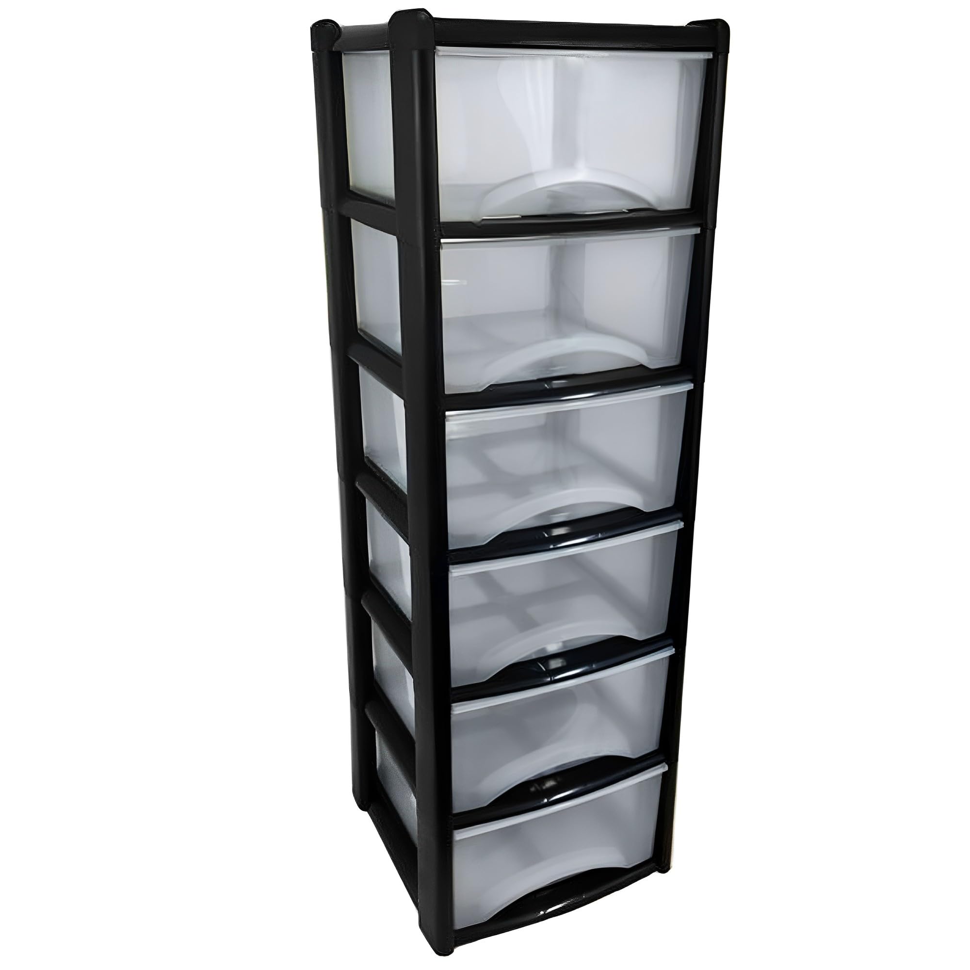 Plastic Storage Drawers - Large - 6 Drawers (Black)