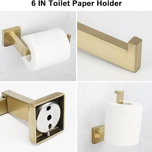 Miniatura 5 de Soporte de papel higiénico para baño, soporte para papel higiénico dorado a prueba de óxido, para montaje en pared, soporte para rollo de