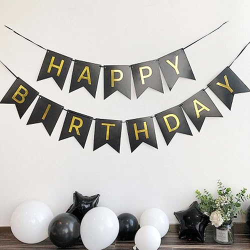 Miniatura 3 de Cartel de feliz cumpleaños con letras brillantes con purpurina para decoración de cumpleaños, suministros de decoración de fiesta (negro)