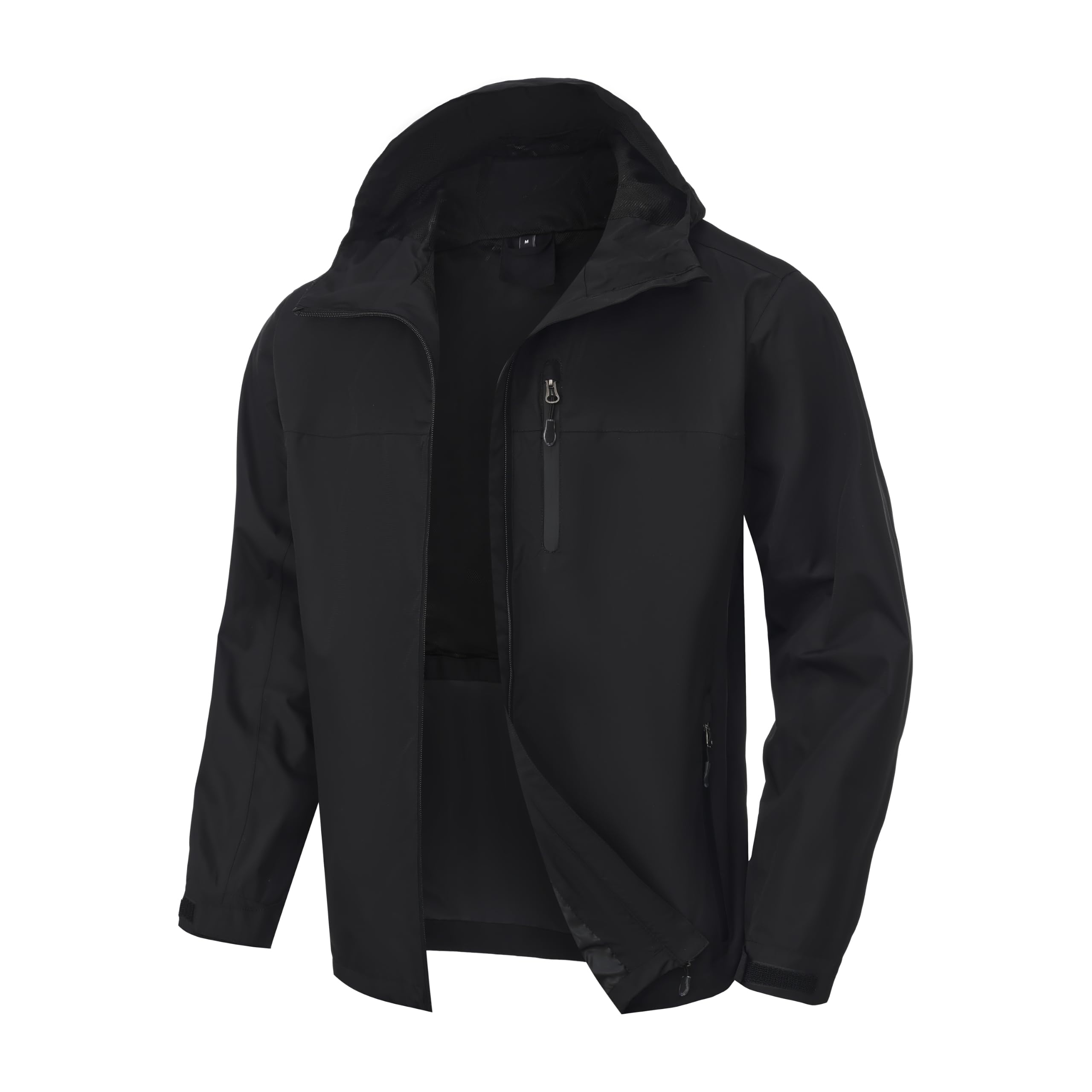 W JIANWANG Chubasquero para hombre, impermeable, transpirable, con capucha, resistente al viento, costuras selladas, chaqueta rígida ligera para senderismo, trekking, bicicleta, camping