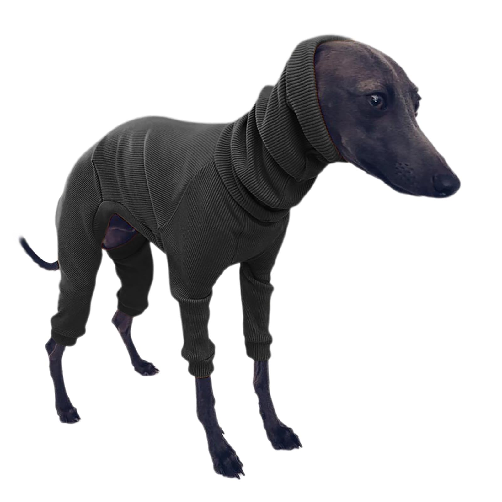 HQREA Italian Greyhound Pajamas Solid Four-Legged Rib Dog Onesie Lightweight Turtleneck Elastic Whippet Sweater Jumpsuit Pet Clothes for Small Medium Large Dogs(Black,S)