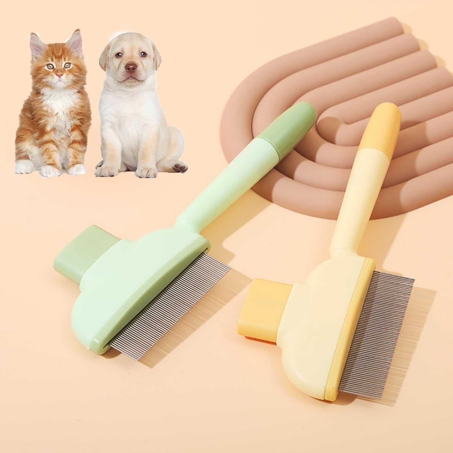 2 Cat Dog Flea Peigl, Peigne D'épilation Animaux Compagnie, Brosse de Toilettage avec Bouton Déverrouillage, Peigne Anti-Puces pour Chiens à Poils Courts Longs Nettoyage Poils Lâches Noués