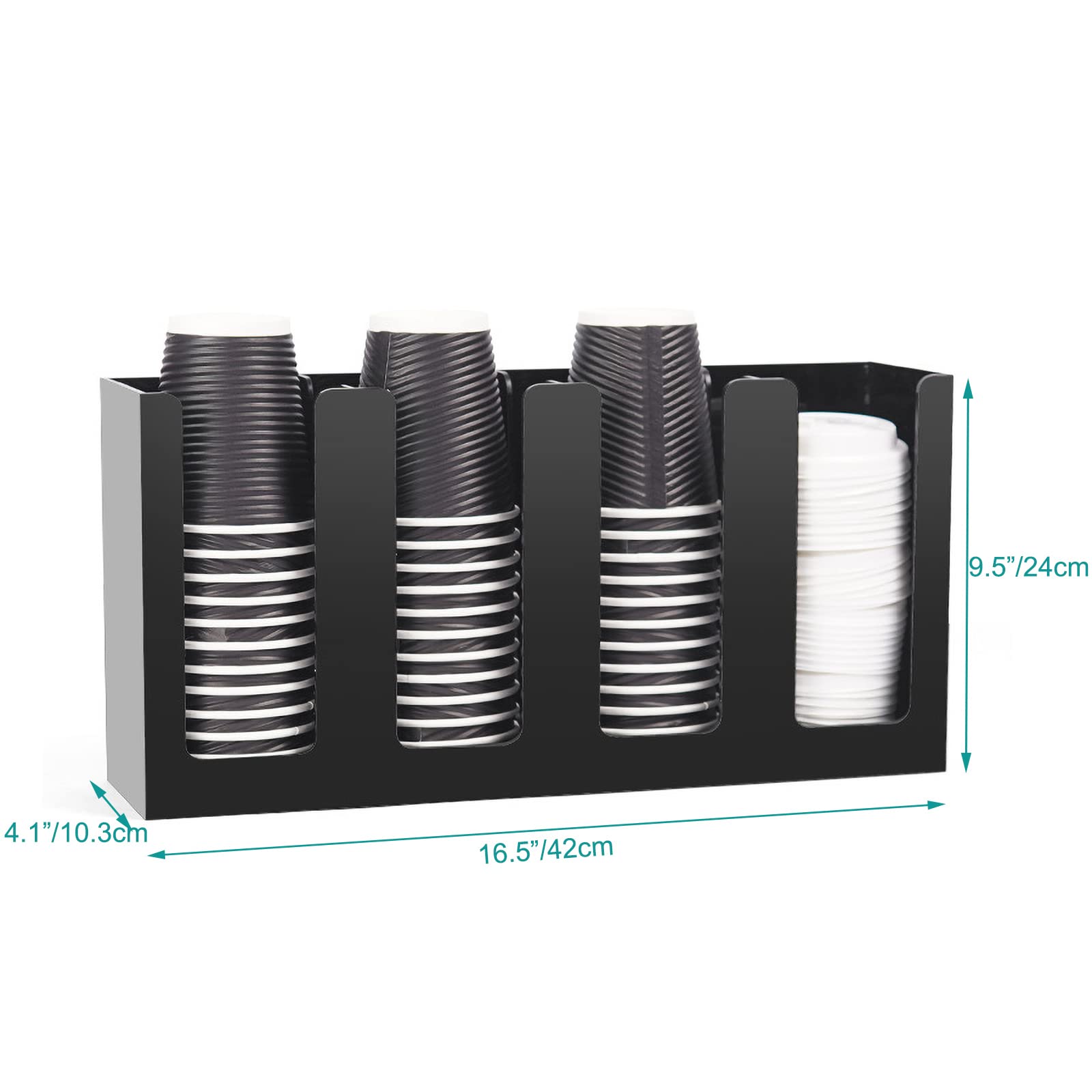 Tirifer Einweg-Kaffeetassenspender, Organizer, Pappbecher, Deckel, Hülsenhalter, Präsentation, Aufbewahrung, Kaffee, Milch, Tee, Shop, Restaurant, Zubehör, Halloween-Partyzubehör, 4 Fächer