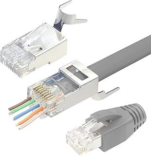 VCELINK Gen2 RJ45 Pass Through Connector Cat7 Cat6A Network Plug Shielded Gold Plated for Installation Ethernet Cable Cat7 Cat6A 8P8C with Load Bar and RJ45 Boots Cover 10Pack Grey