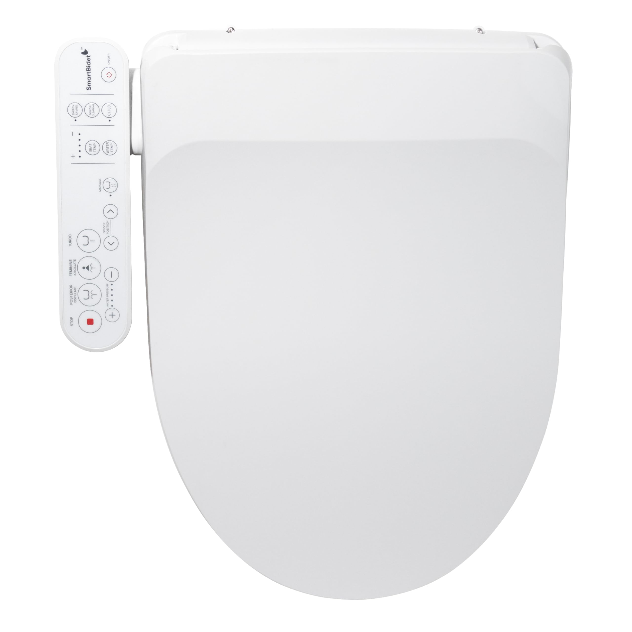 SmartBidet SB-100C Electric Bidet Seat for Elongated Toilets with Attached Control Panel, Turbo Wash, Massage Wash, Child Wash, Heated Water, Heated Seat