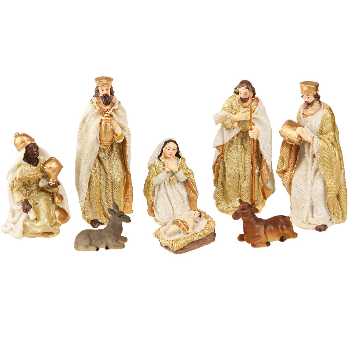 Krippenfiguren Set 8-teilig Creme Gold Handbemalt Weihnachten