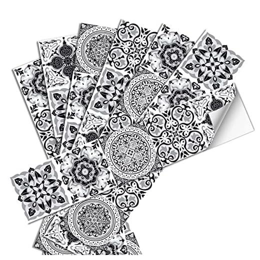 Hommdiy 7pcs Rollo Pegatina de Pared Suelo Autoadhesivas, Adhesivo para Suelo en PVC Impermeable, Pegatinas de Baldosas con Película Esmerilada Antideslizantes para Baño Cocina, Negro Blanco 100x21cm