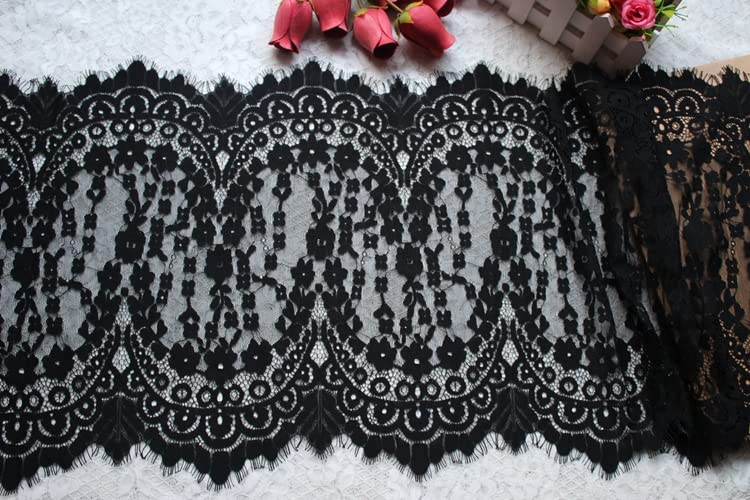 dekoracja koronkowa, Tkanina koronkowa z kwiatowym wzorem i rzęsami, wielokolorowa, szerokość 34-50 cm(50cm White)