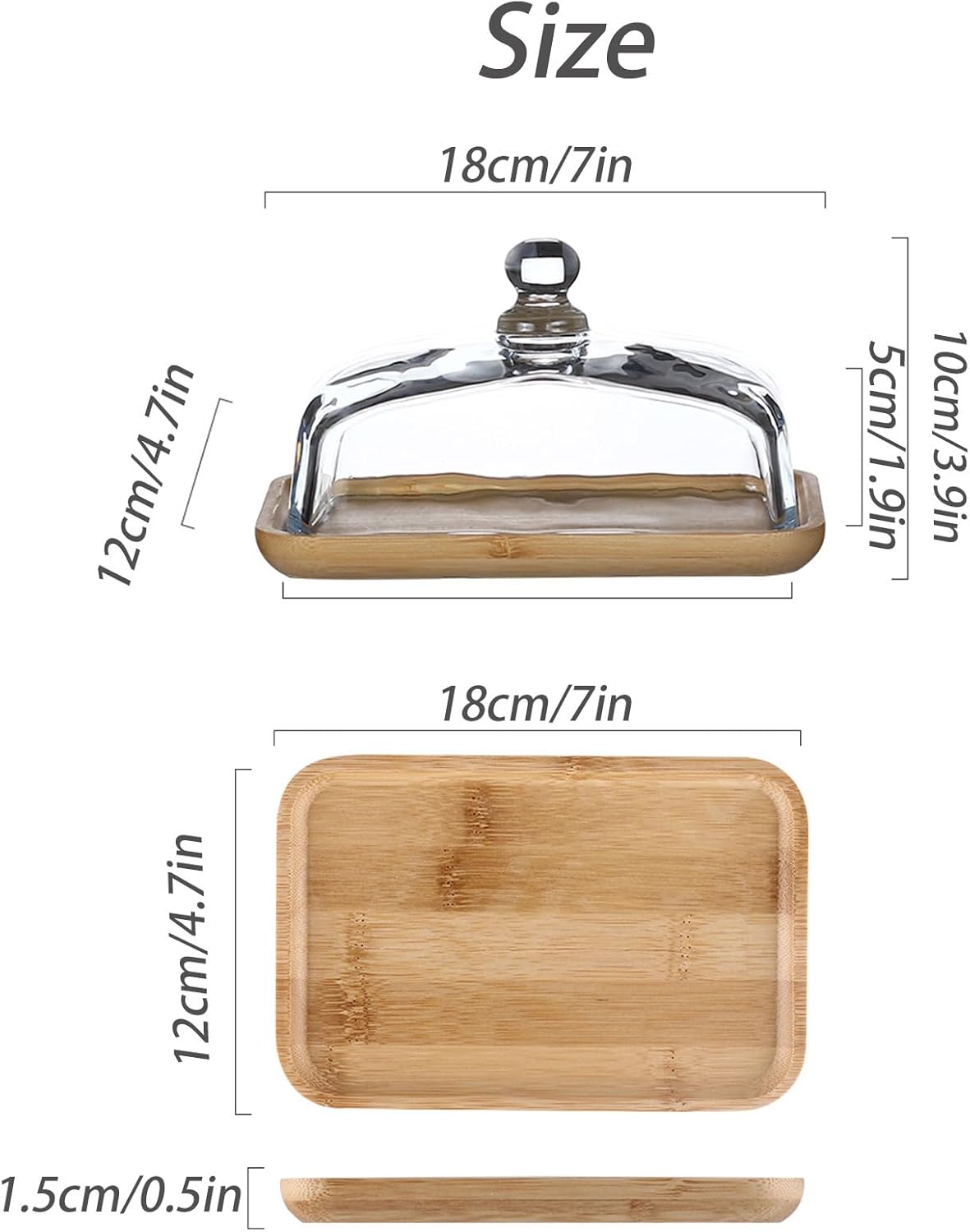 Dxcaicc Acacia Wooden Desserts Serving Tray with Glass Cover,Multipurpose Bread Plates,Butter Dish Cake Container,Fruit Cheese Dessert Appetizer Vegetable,B