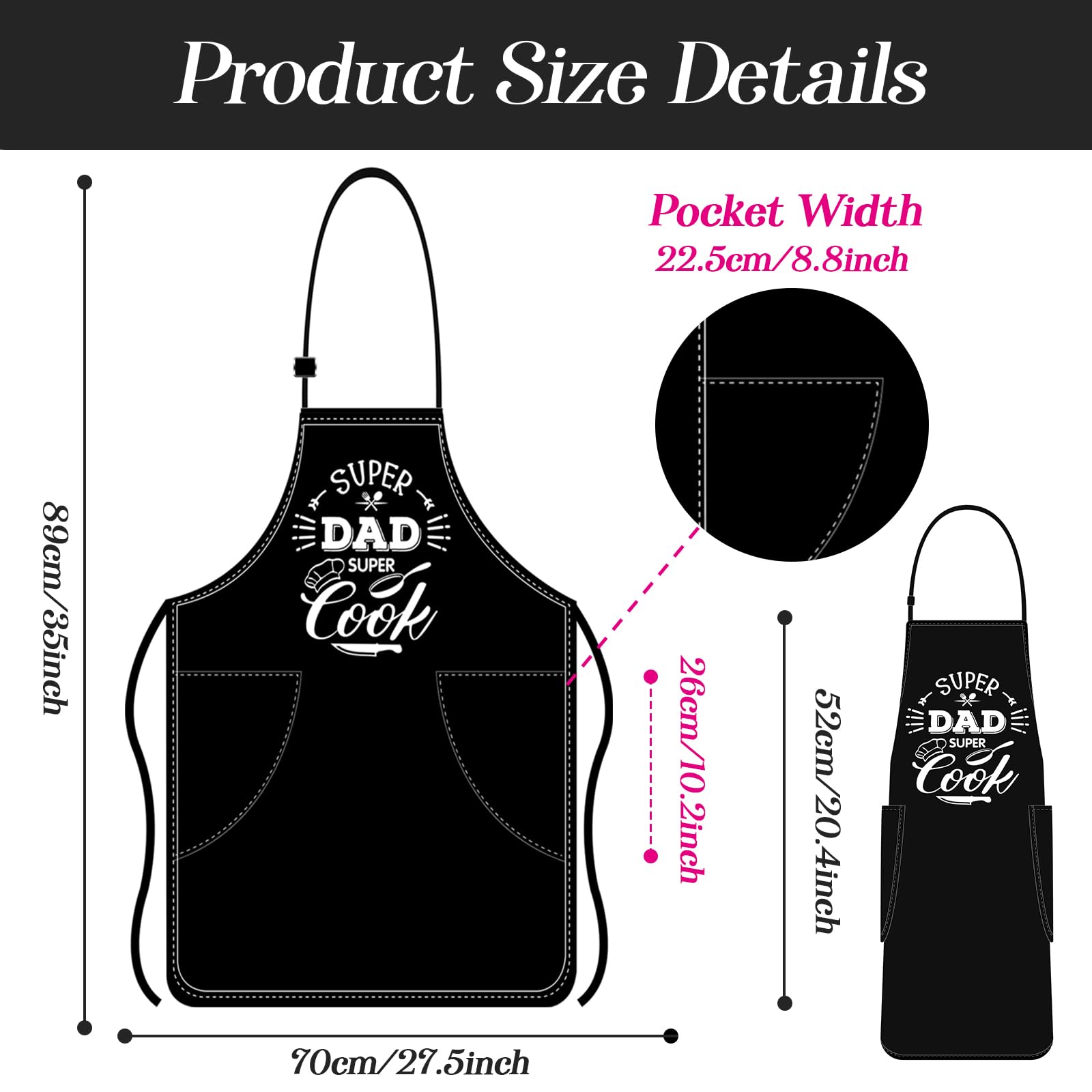 conda Grembiule da uomo, grembiule da chef con cinturino regolabile e 2 grandi tasche, grembiule da cucina nero, regalo divertente per papà, nero, 27.5 x 35 inch