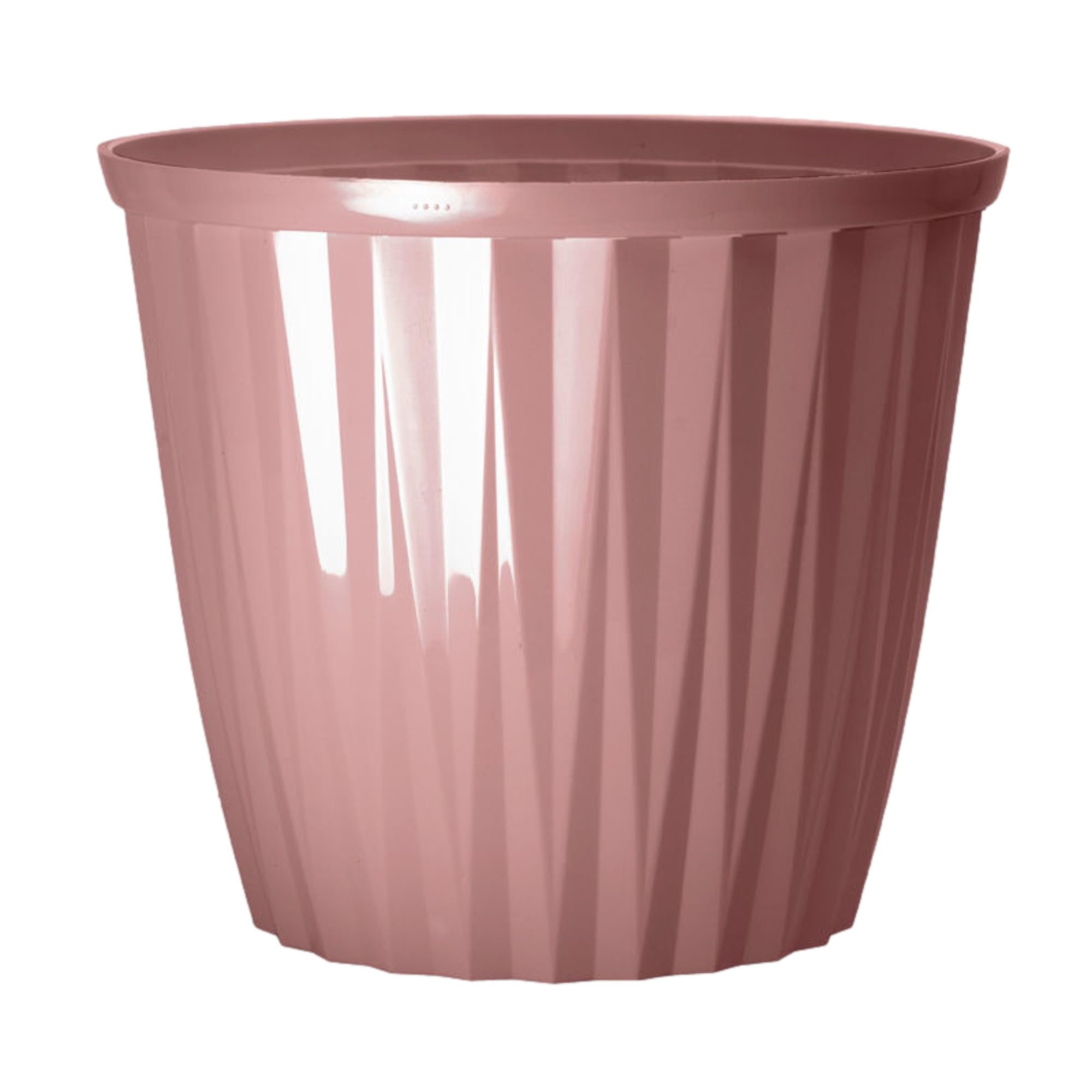 Fyne-Finds Dusty Pink Round Plastic Pink Plant Pot 30Cm,12Inch Glossy Effect 11L Garden Indoor Outdoor Planter Cover Drainage Holes, Weather, Frost Proof (1)