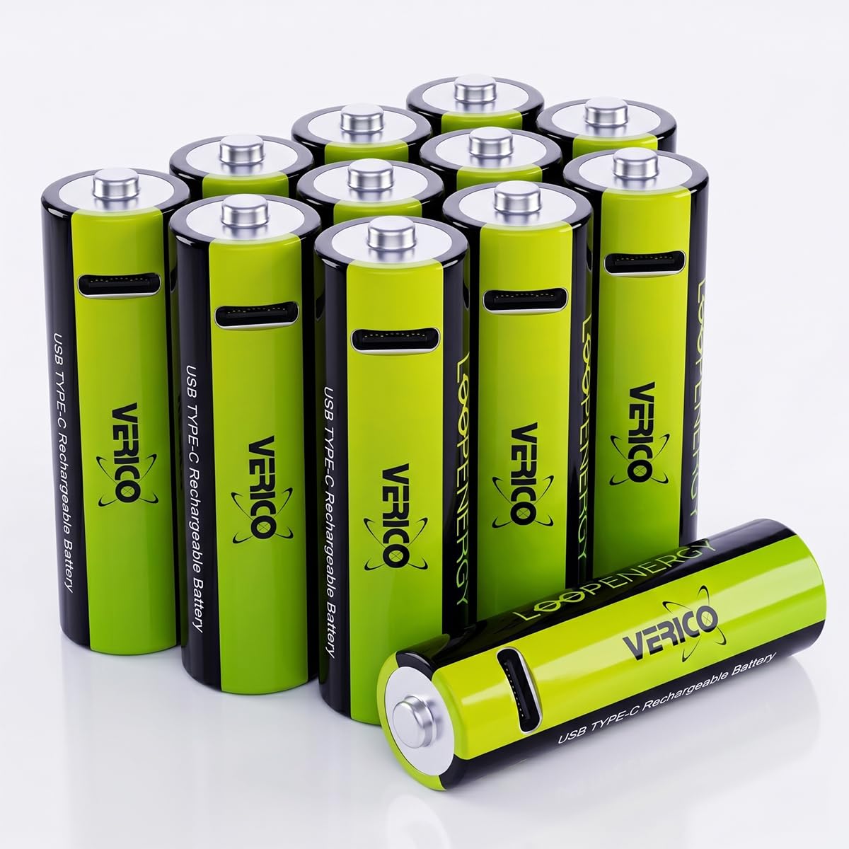 [Preis-LEISTUNGSSIEGER*] 12er Set: VERICO LoopEnergy Pack AA wiederaufladbare Batterien, Lithium Akku Batterie wiederaufladbar, aufladbareset Battery mit Type A auf 4X USB C Ladekabel, aufladbar