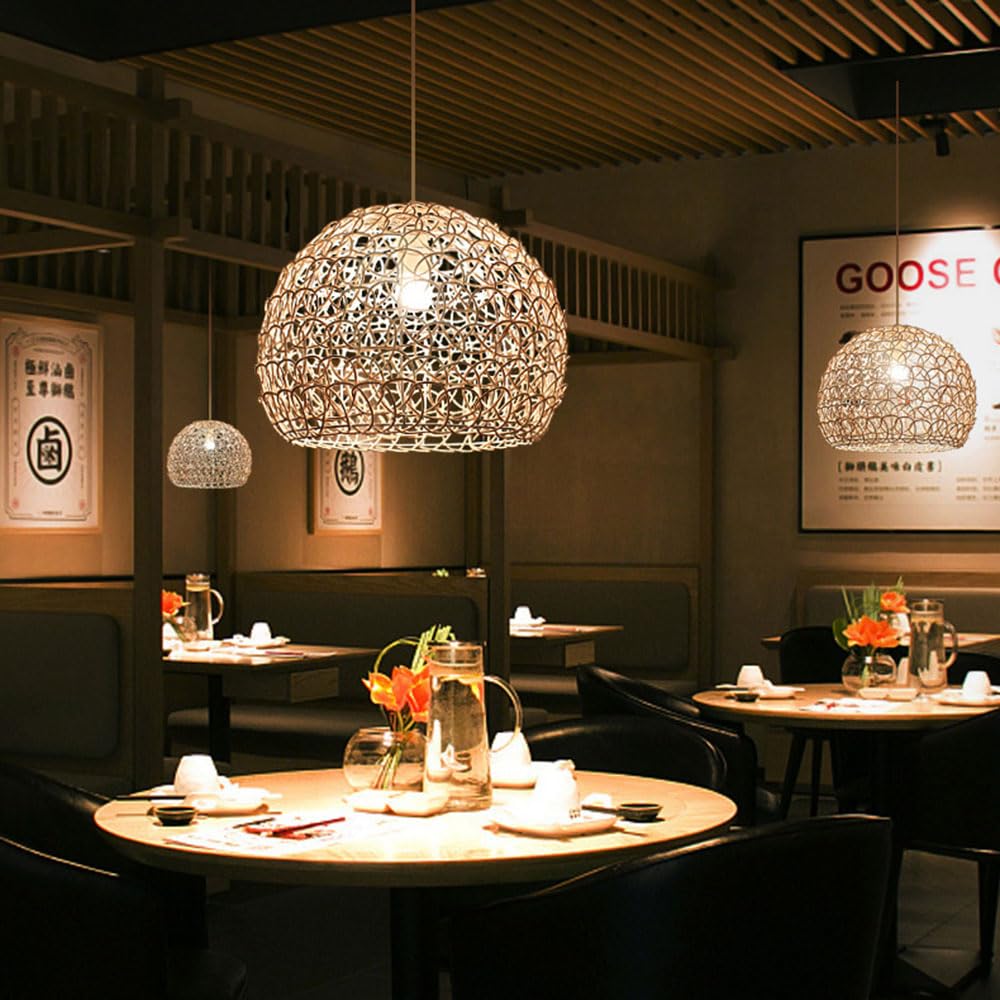Lampada a Sospensione in Vimini in Stile Boho, a Forma di Nido d'uccello, in bambù Intrecciato, con Base E27, per Ristorante, Lampada da soffitto in Vimini Creativa per Camera da Letto, Soggiorno