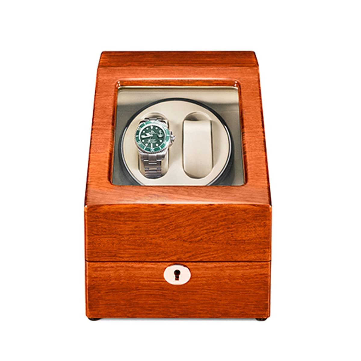 Uhrenbeweger mit Aufbewahrungsmöglichkeit für 2 Automatikuhren, 3 zusätzlichen Fächern, Gehäuse aus massivem Naturholz mit Klavierlack-Finish, leiser Motor, Flexibles Uhr，Rosewood+White