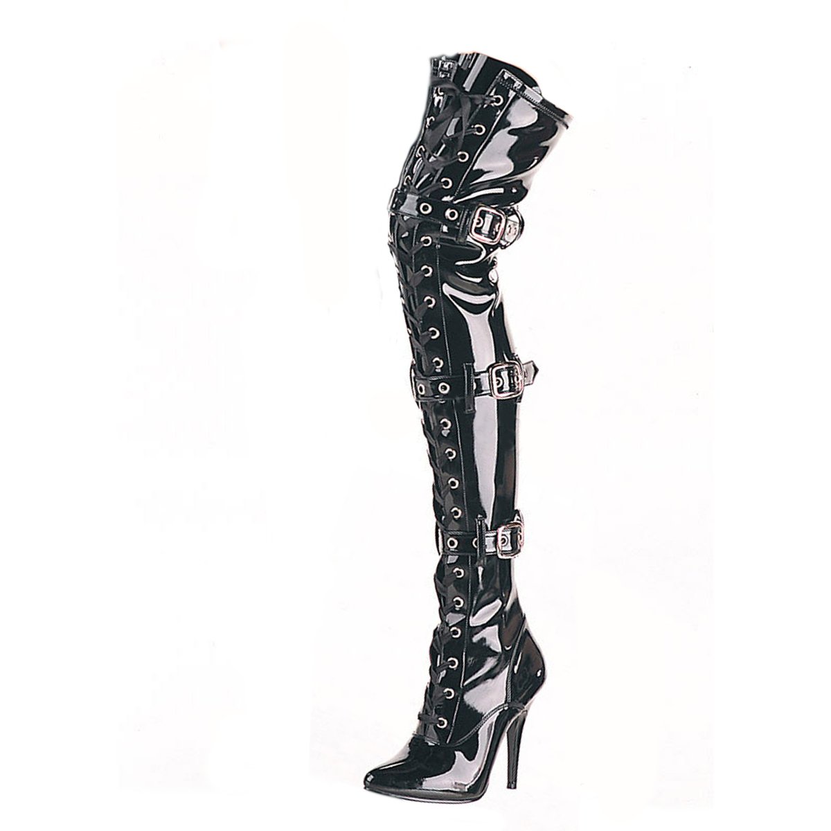 PleaserUSA Damen Overkneestiefel Seduce-3028 Lack schwarz Stretch
