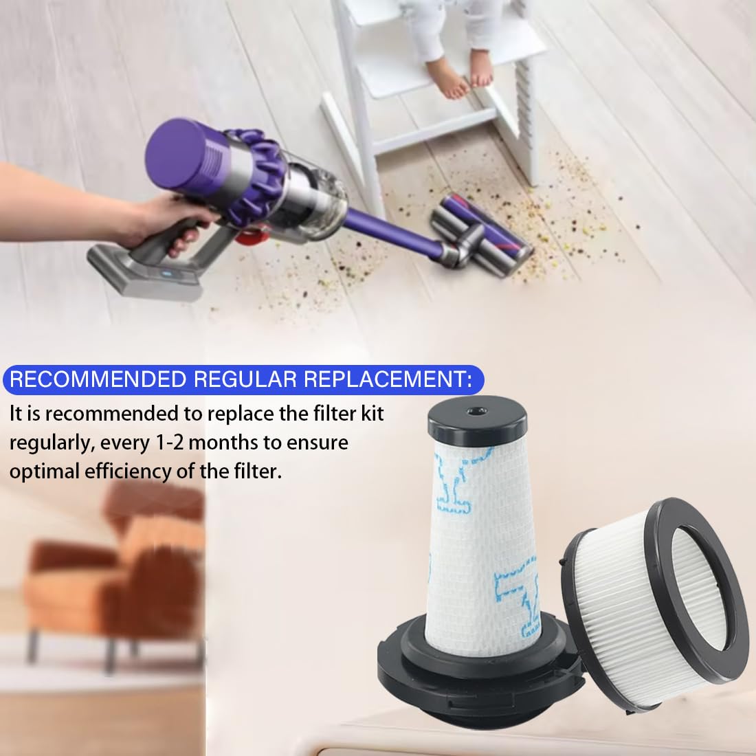 Filtri per Rowenta X-FORCE FLEX 9.60 e X-NANO ESSENTIAL RH20xx, 2 Filtri pre + 2 Filtri motore per Rowenta X-FORCE FLEX 9.60, Filtri di Ricambio per ZR009010,ZR009012