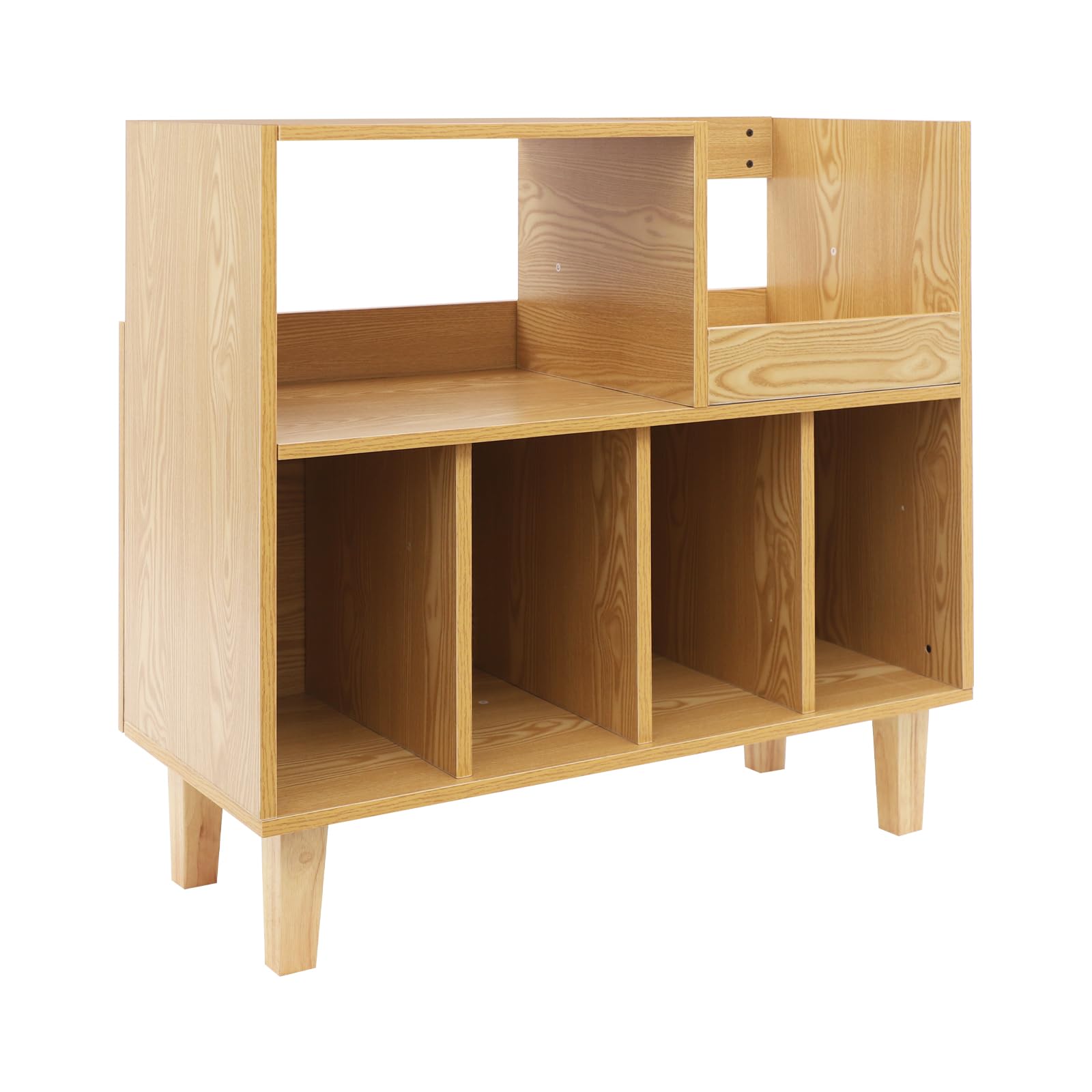 Supporto per giradischi, in legno multistrato con 6 scomparti, portata 45 kg, base rialzata, 82,6 x 80 x 40 cm, per dispositivi di riproduzione in vinile LP CD, per soggiorno
