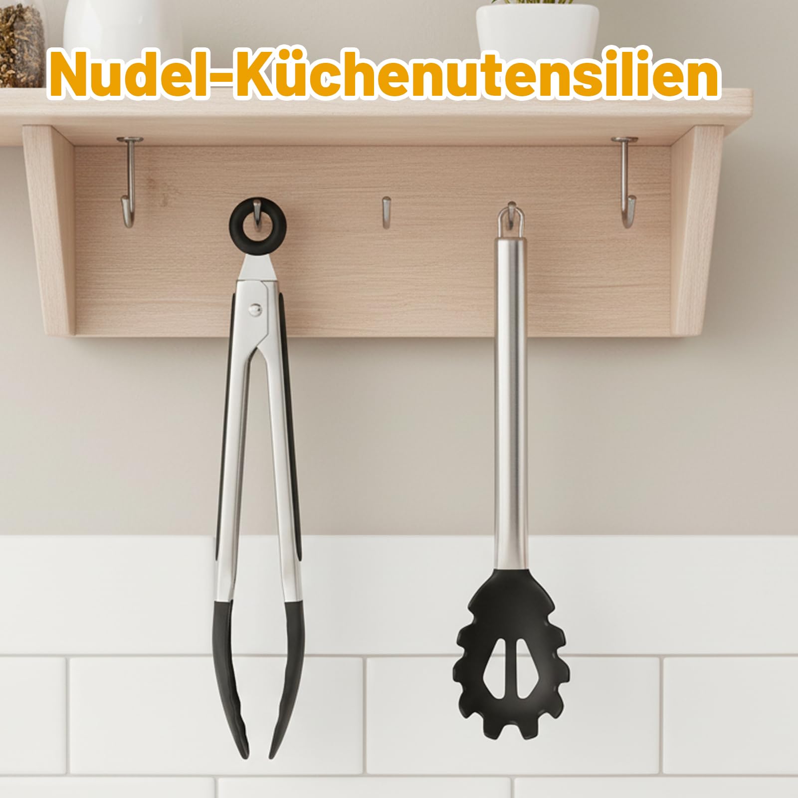 Lot de 2 cuillères à pâtes et pinces alimentaires en silicone, passent au lave-vaisselle, poignées antidérapantes, idéales pour les pâtes, les salades et les grillades