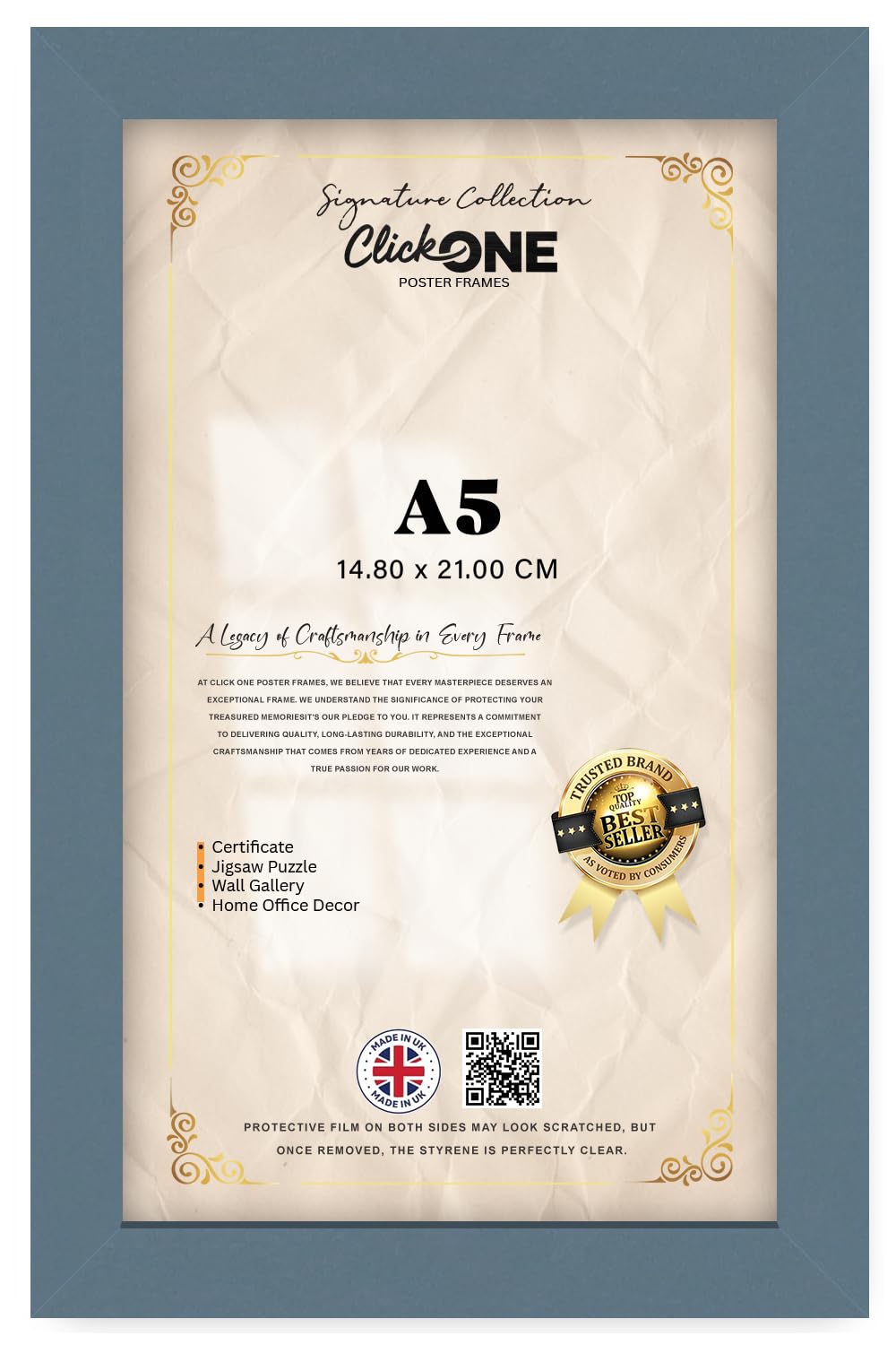 Click One — Small A5 (14.80 X 21.00 CM) Poster Frame | Versatile Vertical And Horizontal Display For Paintings And Photos, Tailored For Modern Living Rooms — Dark Grey 8 X 5.5 Inch