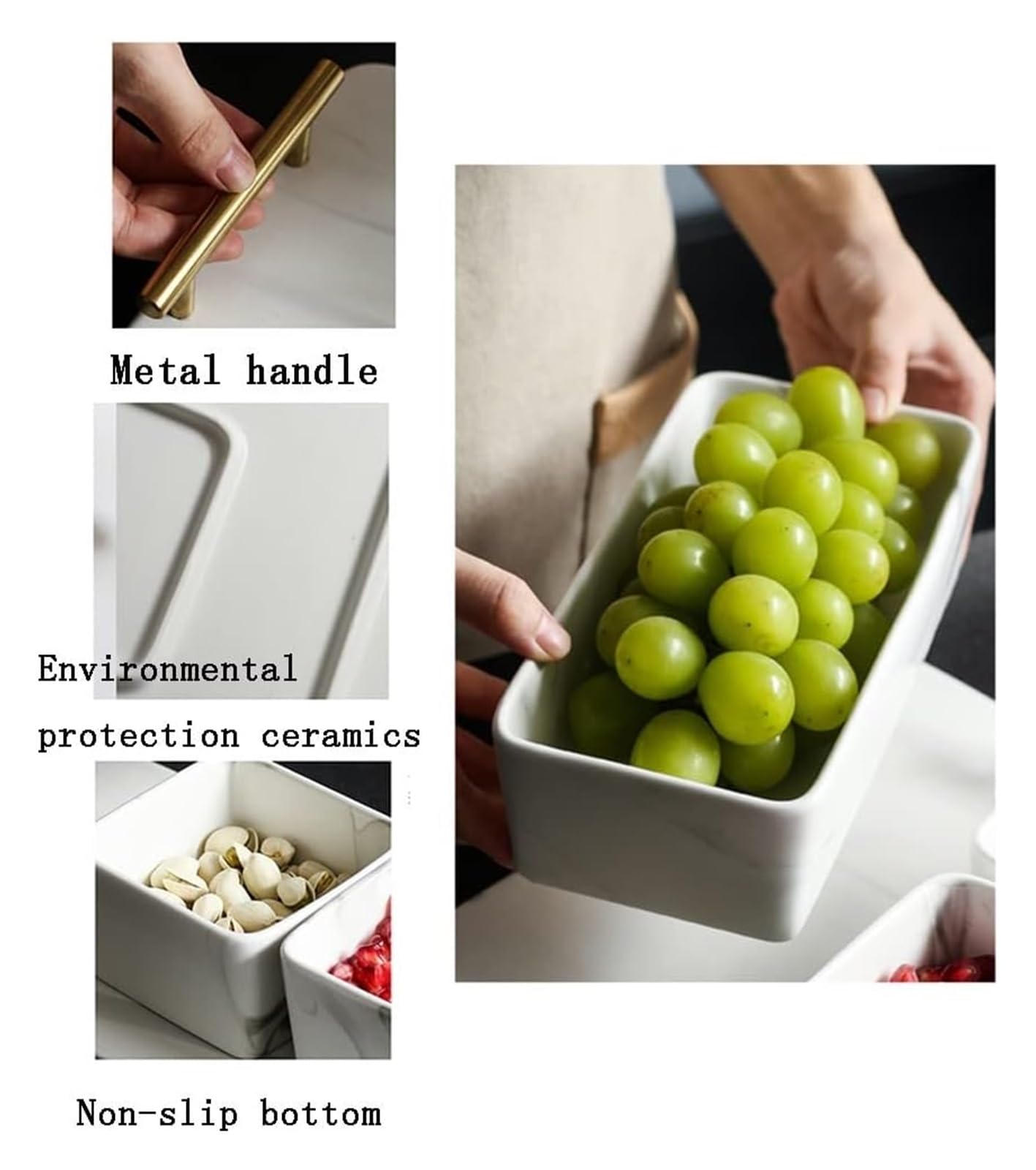 Snackbox mit Fächern Nussschale Vorspeisenplatte Keramik Trockenobstschalen Haushalt Wohnzimmer Snack-Tablett