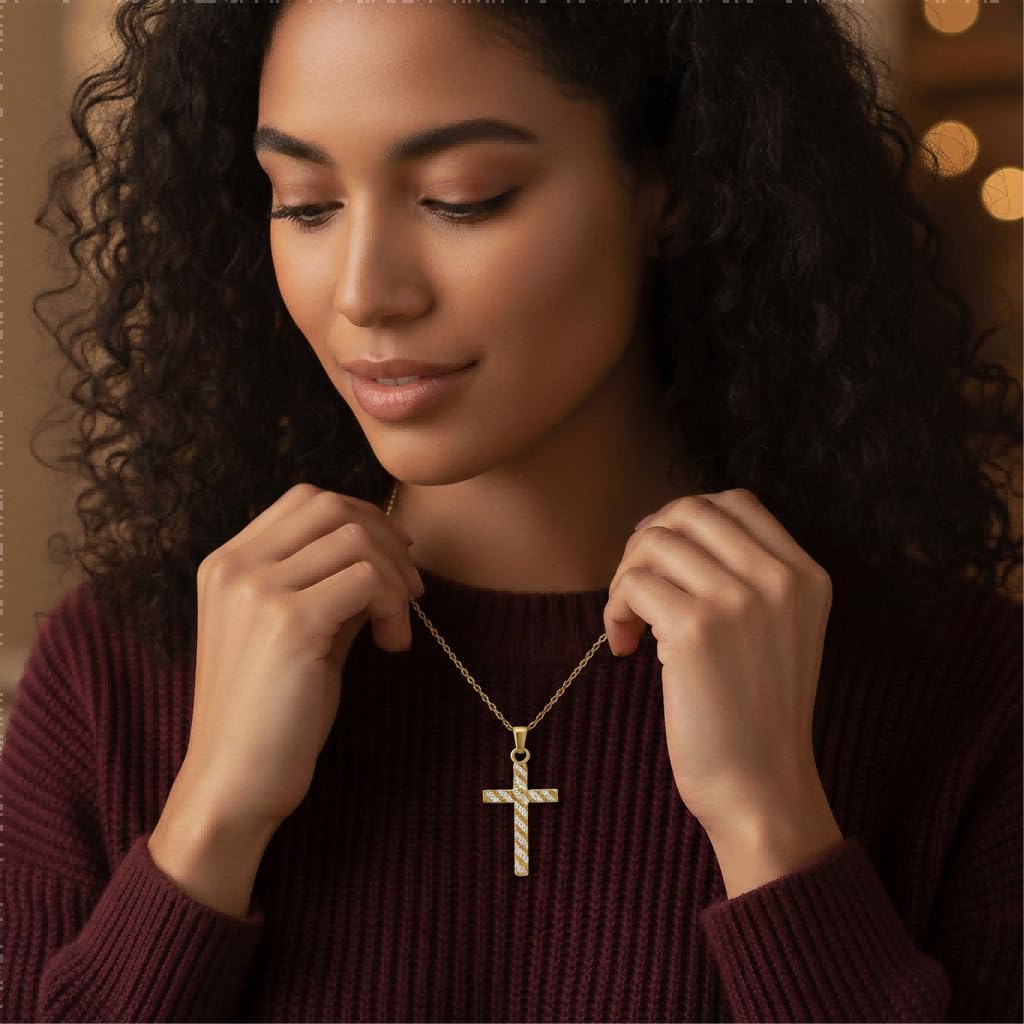 14K Gold Cross Necklace for Women Elegent Gold Cross Pendant Necklace Religious Jewelry Gift - Image 2