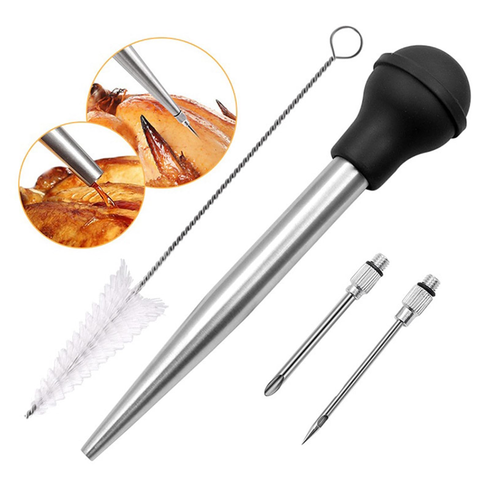 XUZHID Seasoning Syringes?Stainless Steel Turkey Baster Tool Set Marinade Injectors Needle and Brush Thanksgiving Accessories for Cooking