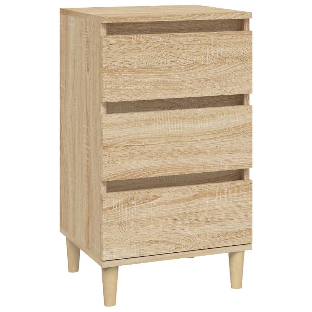 Table de chevet chêne sonoma à 3 tiroirs et pieds en bois massif pour chambre moderne